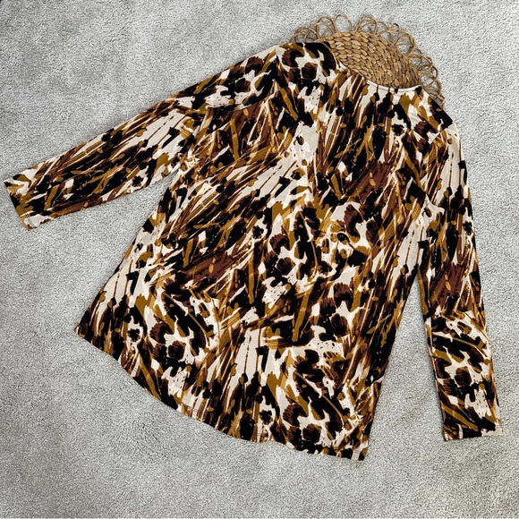 Susan Graver Bundle (2) Long Sleeve Printed Blouse Top Tunic Jersey Boho Size L - Picture 10 of 15